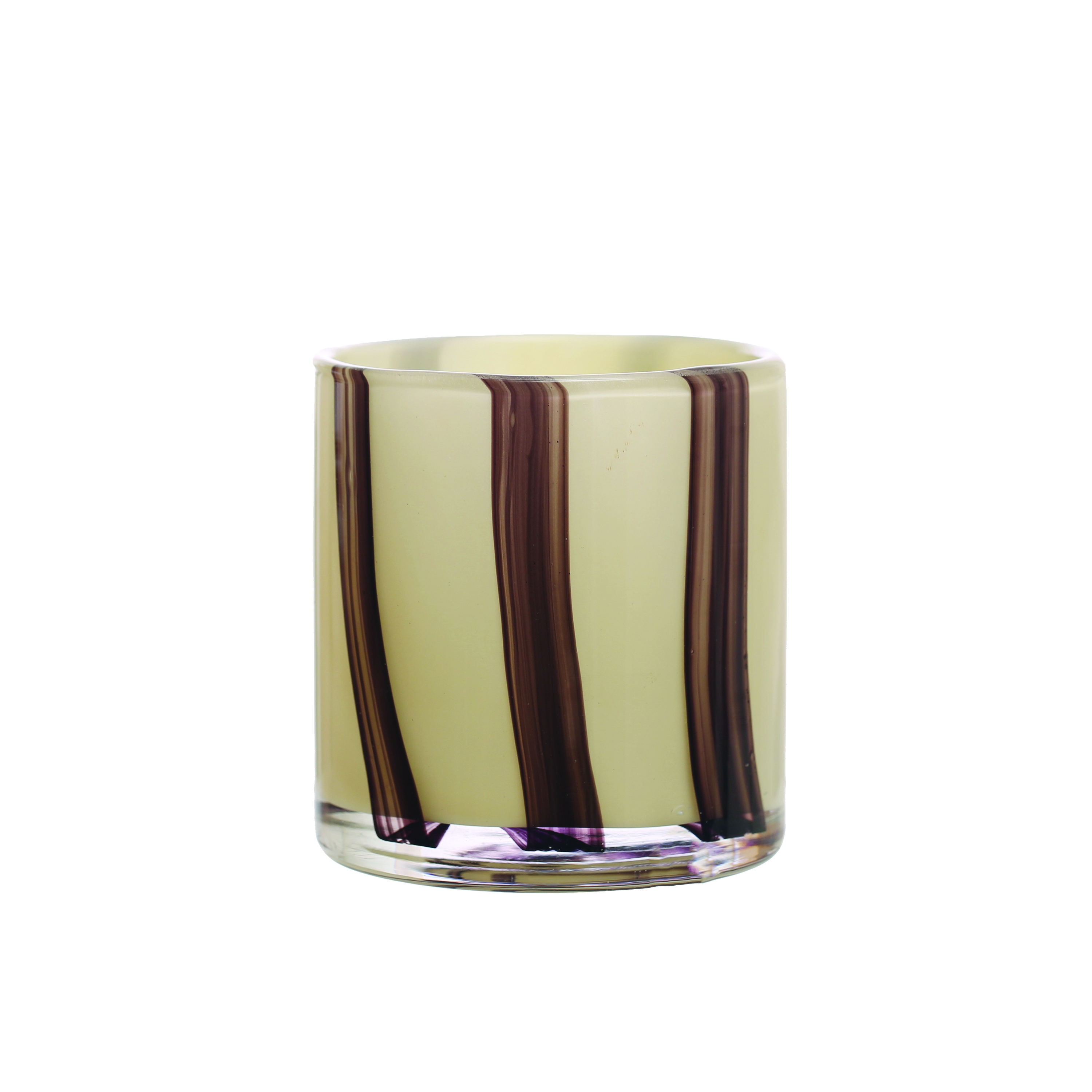 Round Glass Candle Holder/Vase with Stripes, Cream and Purple - Image 0