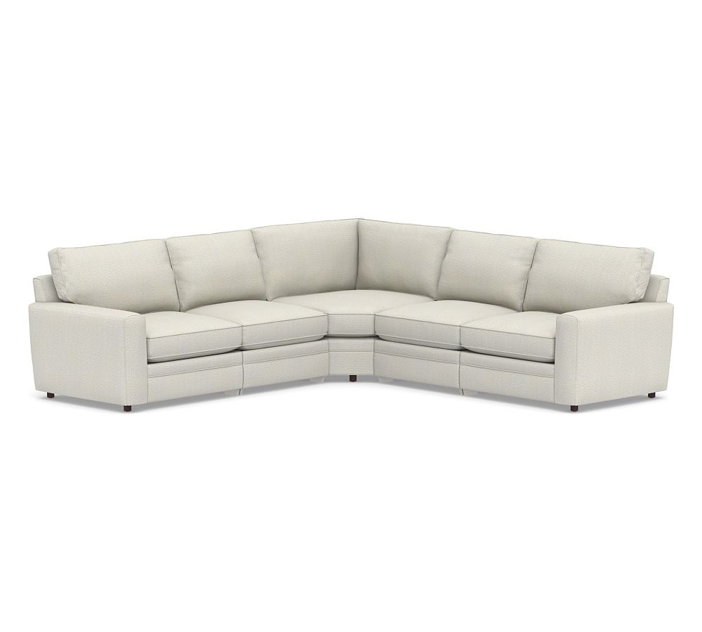 Pearce Square Arm Upholstered 5-Piece Reclining Sectional, Down Blend Wrapped Cushions, Performance Heathered Basketweave Dove - Image 0