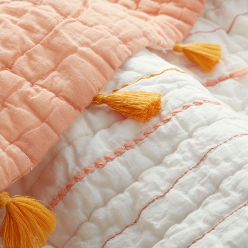 Kids Embroidered Voile Textured Stripe Peach Twin Quilt - Image 5