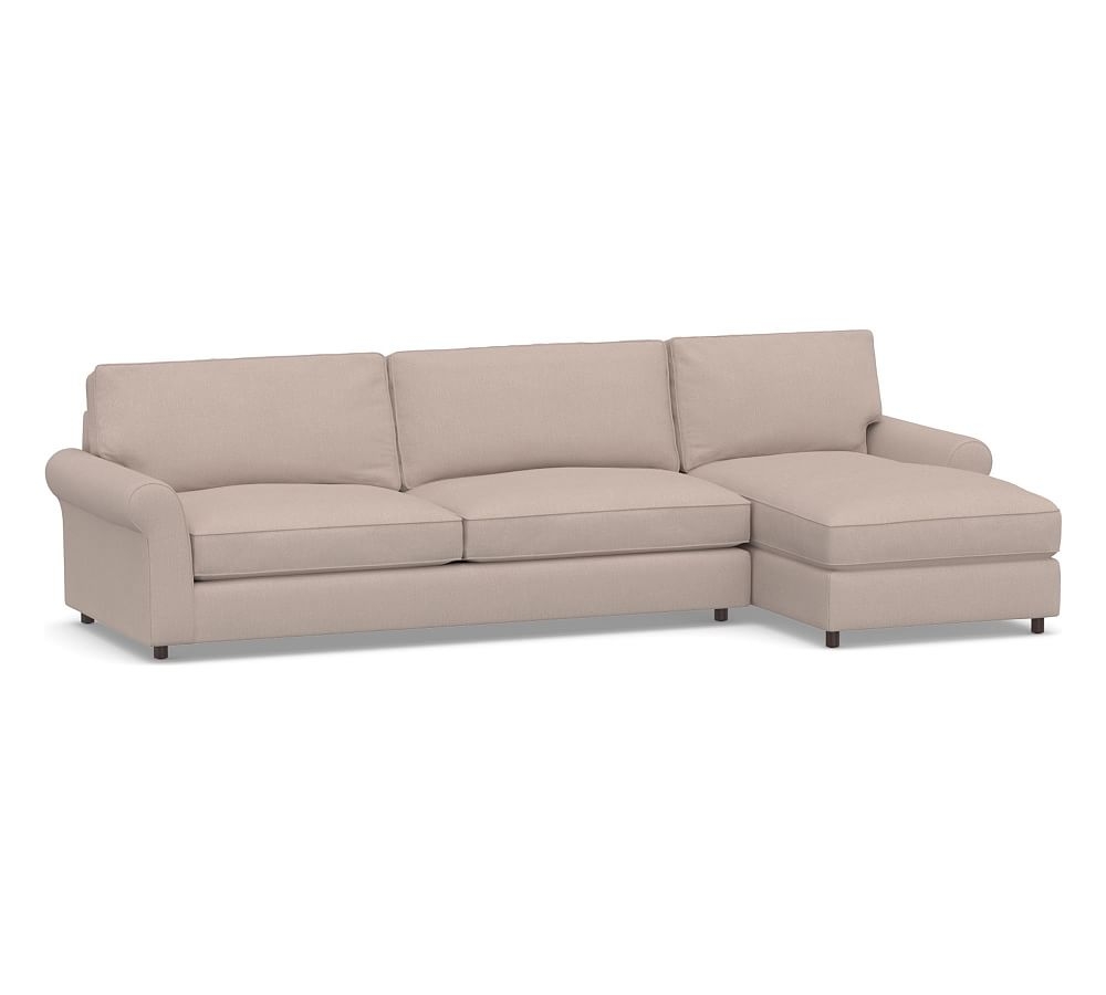 PB Comfort Roll Arm Upholstered Left Arm Sofa with Chaise Sectional, Box Edge Memory Foam Cushions, Performance Heathered Tweed Desert - Image 0