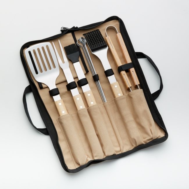 Wood-Handled 9-Piece Barbecue Tool Set - Image 0