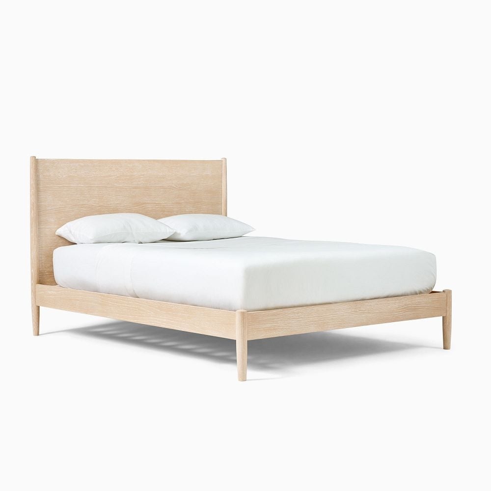 Mid-Century Bed, Queen, Cerused White - Image 0