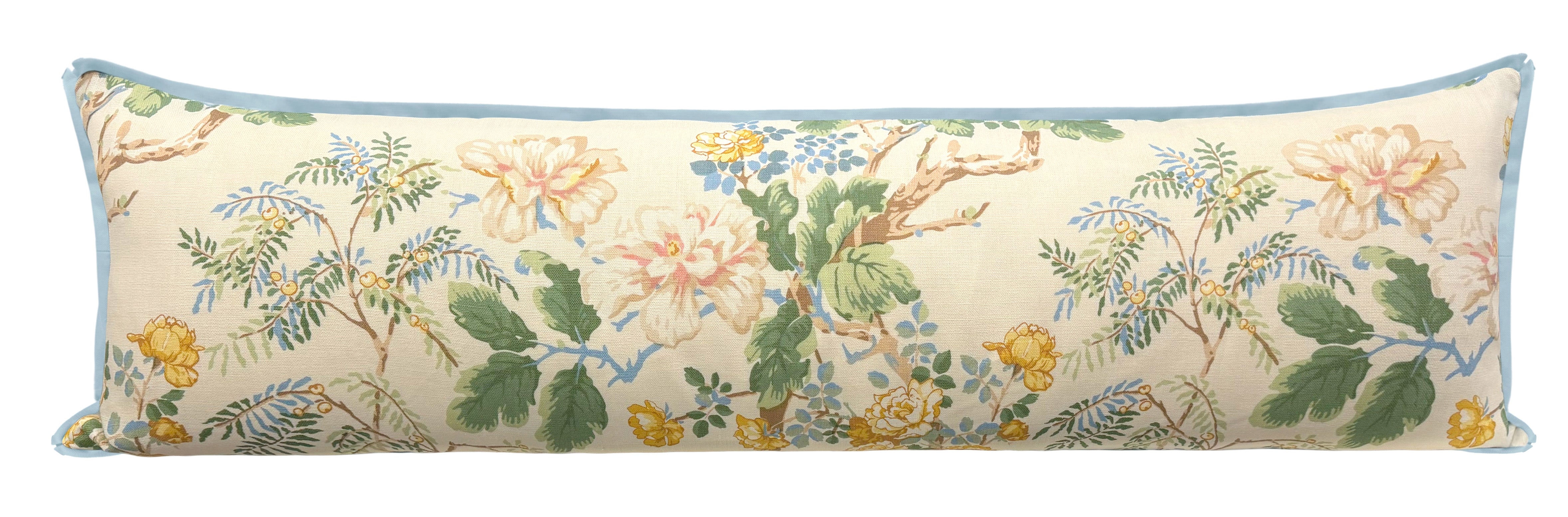 THE XL LUMBAR :: CHINESE PEONY // GOLD | LEE JOFA - 14" X 48" / BUTTERFLY FLANGE / Powder Blue - Image 0