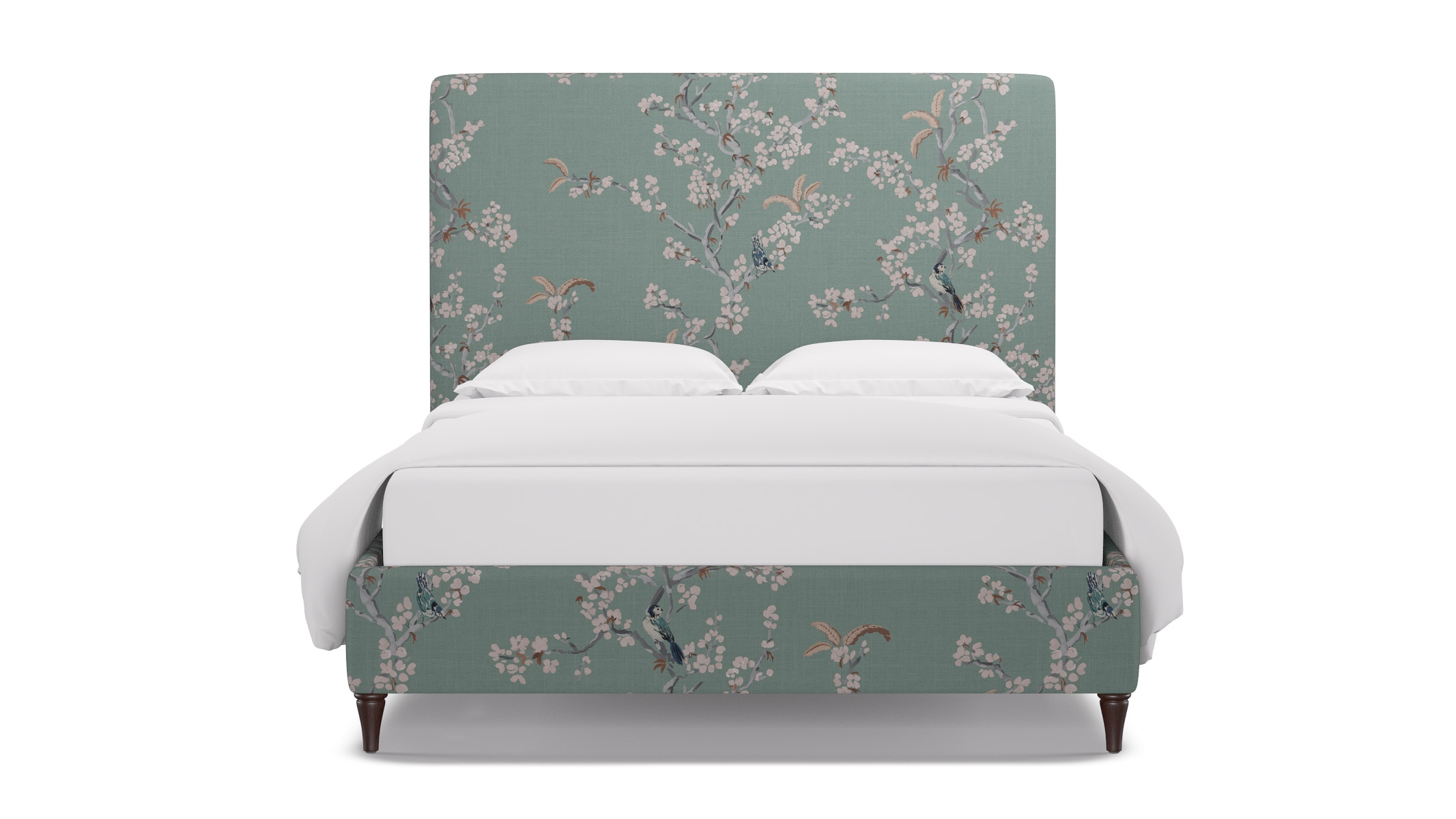 Classic Bed, Mint Cherry Blossom, Espresso Decorative Tapered Leg, Twin - Image 0