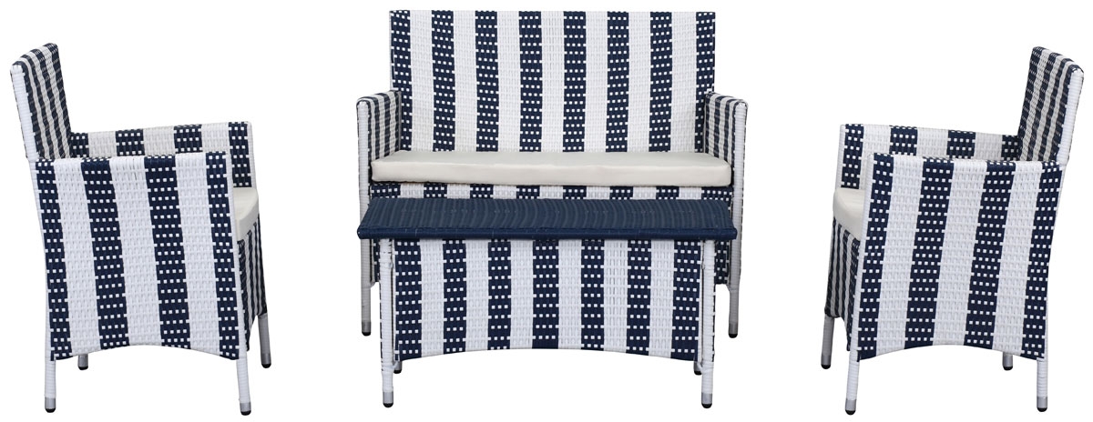 Figueroa 4 Pc Outdoor Set - Navy/White - Safavieh - Image 0
