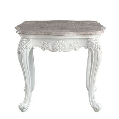 End Table With Marble Top And Cabriole Legs, Antique White - Image 0