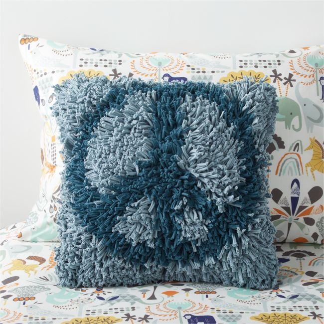 Shaggy Blue Peace Sign Kids Throw Pillow - Image 0
