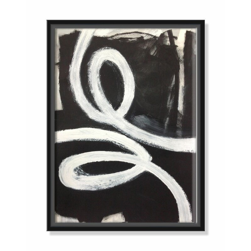 Casa Fine Arts 'White Swirly Swirls 1' - Floater Frame Painting on Canvas Frame Color: Black Framed, Size: 61" H x 41" W x 2" D - Image 0