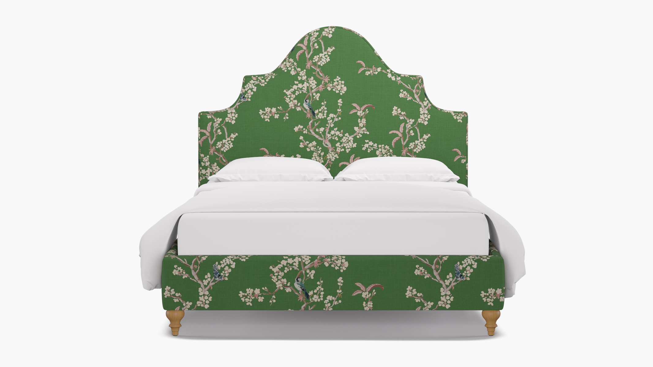 Statement Bed, Jade Cherry Blossom, Natural Traditional Turned Leg, King - Image 0