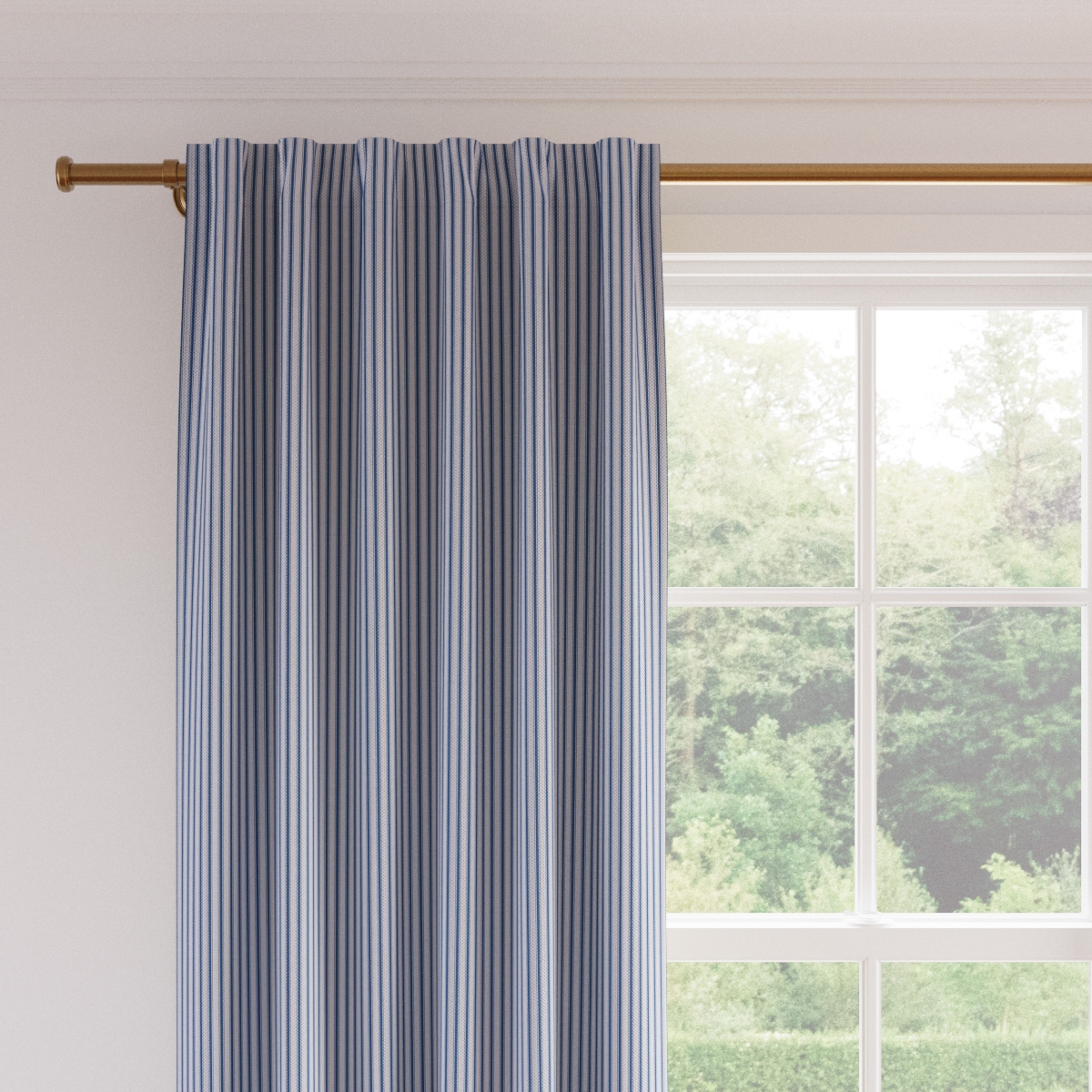 Printed Linen Curtain, Cornflower Classic Ticking Stripe, 50" x 96", Privacy - Image 1
