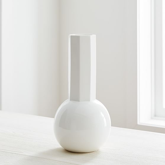 Porcelain Urn Vase, Tall, White - Image 0