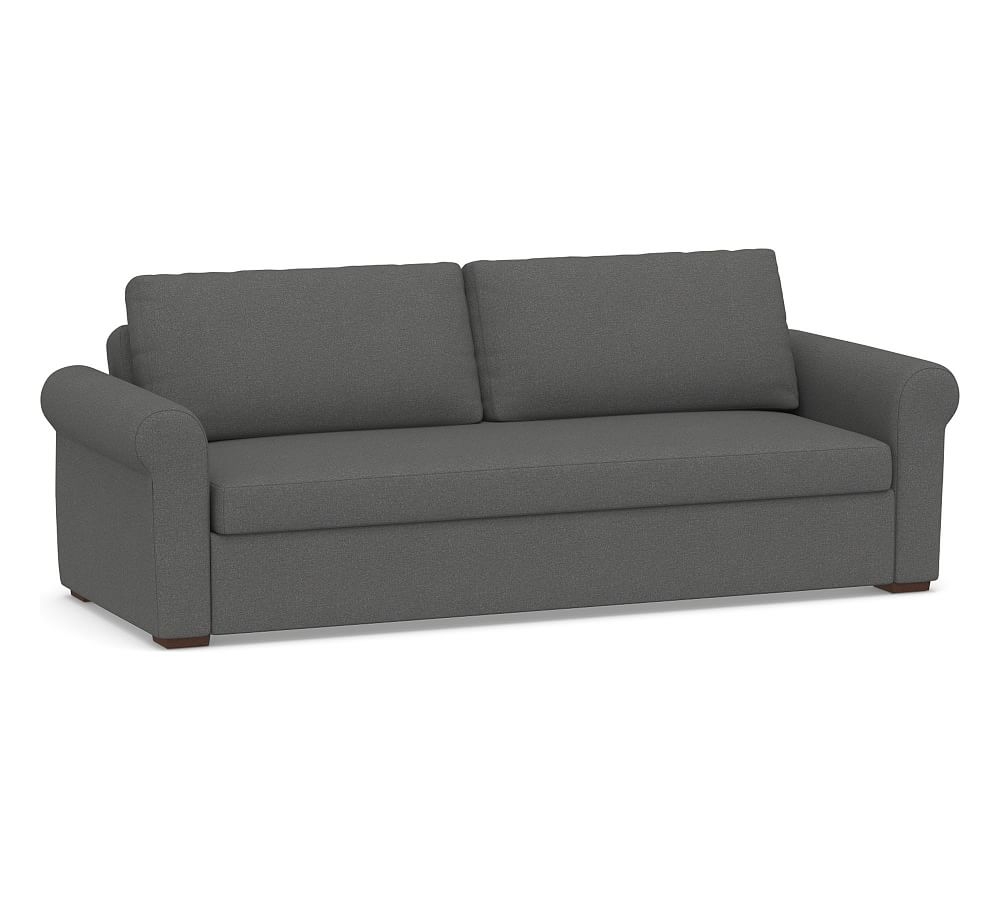 Shasta Roll Arm Upholstered Futon Sleeper With Storage, Polyester Wrapped Cushions, Park Weave Charcoal - Image 0