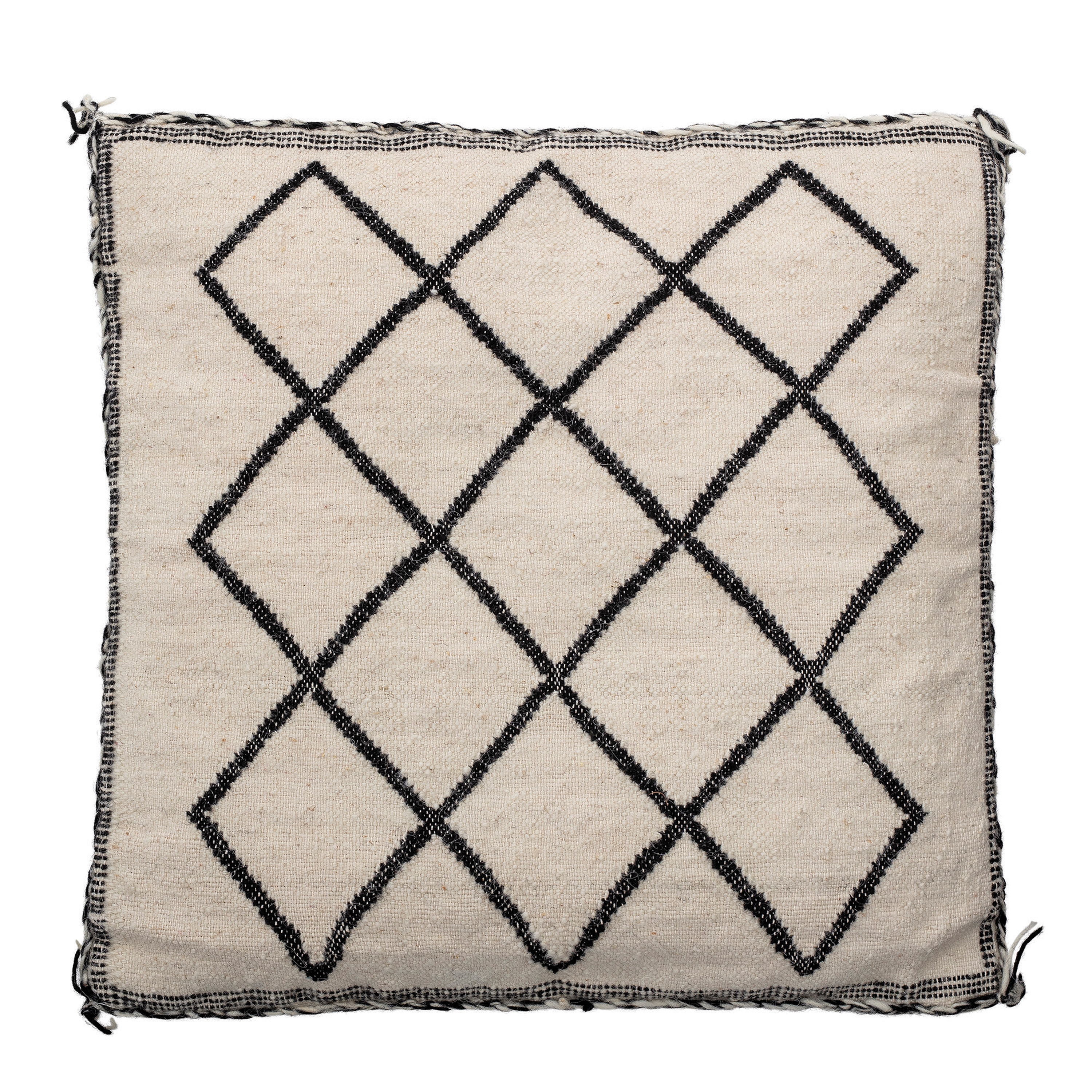 DISC - 20" Square Woven Wool & Cotton Blend Pillow with Diamond Pattern & Braided Trim - Image 0