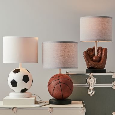 Basketball Table Lamp with USB, Brown - Image 3