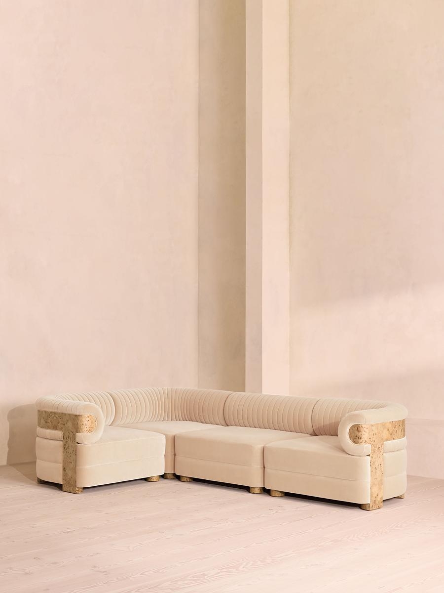 Caleb Sectional Sofa, L-Shape Sofa, Velvet, Porcelain, Blonde Burl, US - Image 0