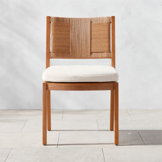 Roc Teak and Rattan Dining Chair with Ivory Sunbrella® Cushion - Image 0