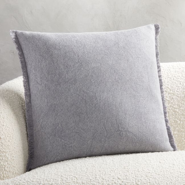 20" Flota Grey Fringe Pillow with Feather-Down Insert - Image 0