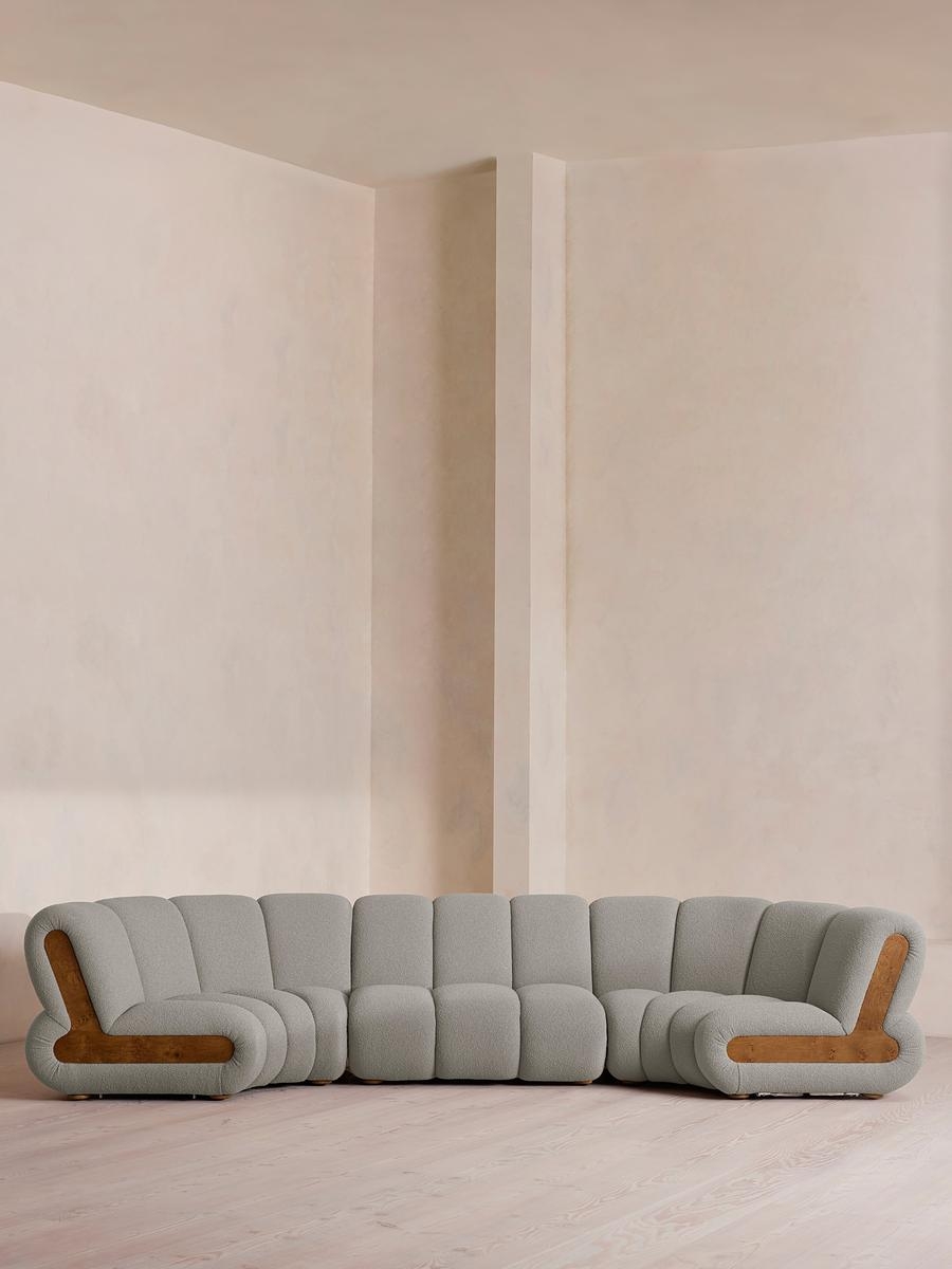 Noelle Sectional Curved Sofa, Six Seater, Textured Wool Boucle, Pistachio, US - Image 0