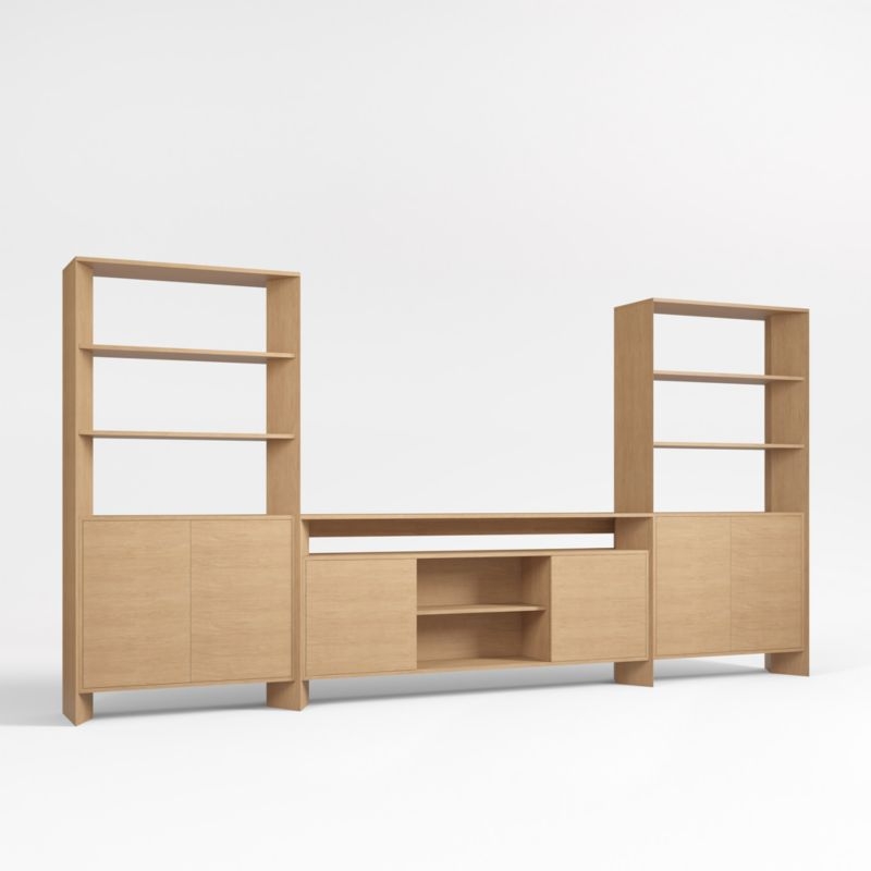 Terrazza 148" Natural Solid Oak Wood Closed Storage Media Console Set - Image 1