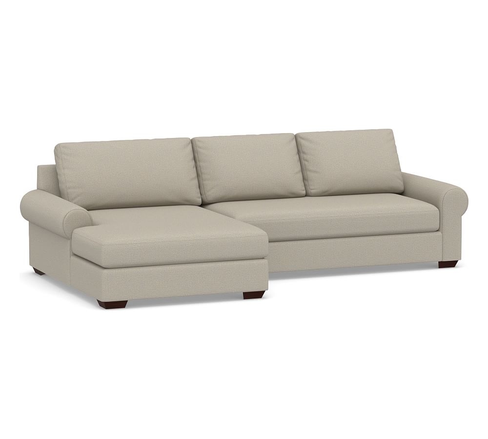 Big Sur Roll Arm Upholstered Right Arm Loveseat with Double Chaise Sectional and Bench Cushion, Down Blend Wrapped Cushions, Performance Boucle Fog - Image 0