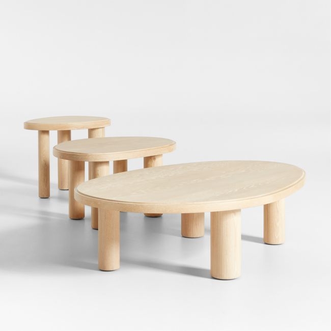 La Sal Natural Oak Asymmetric Wood Accent Tables, Set of 3 - Image 0