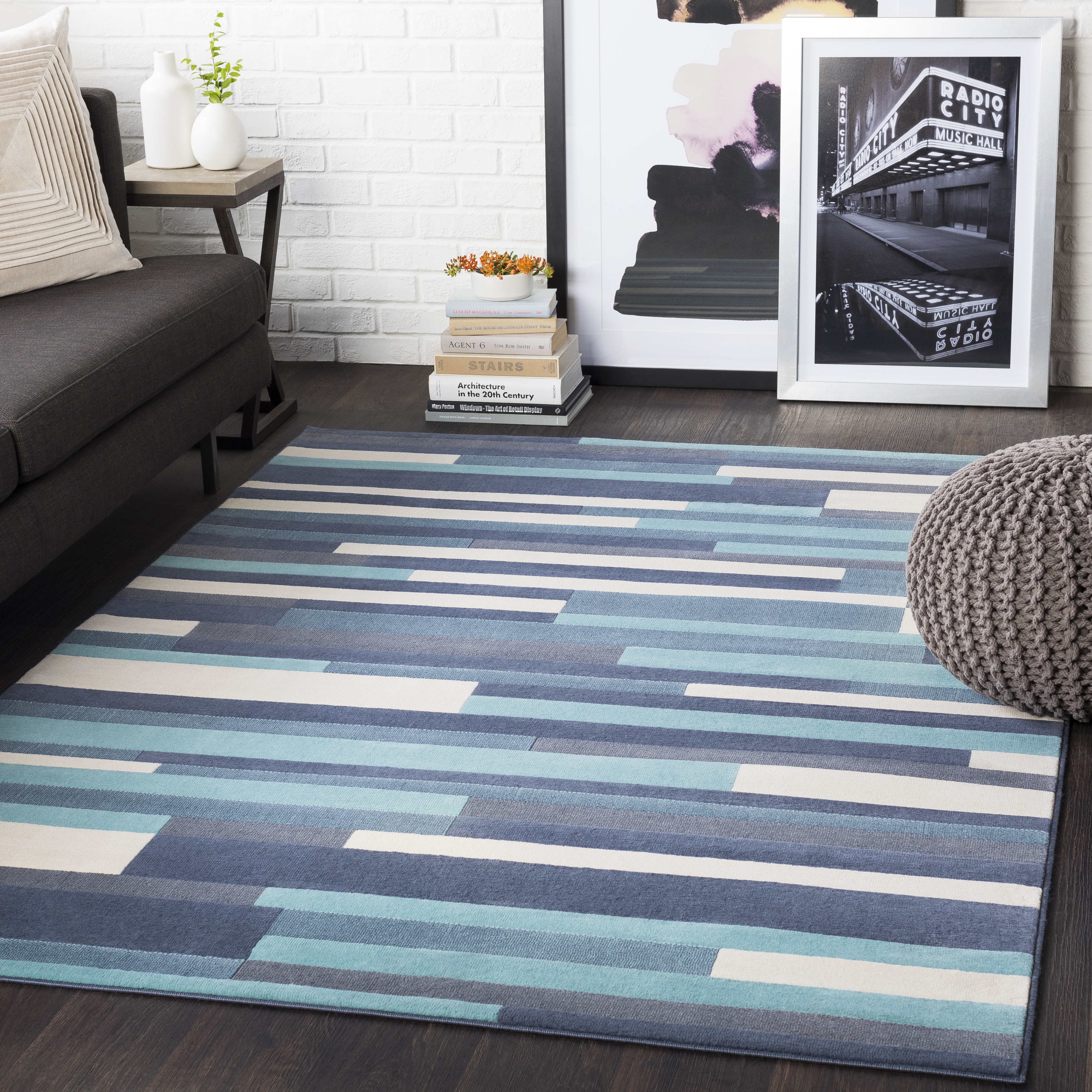 City Blue Indoor 2' x 2'11" Machine Woven Rug - Image 1