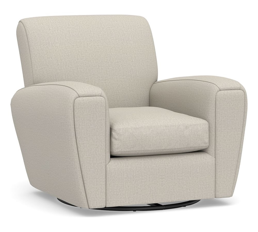 Manhattan Square Arm Upholstered Swivel Armchair, Polyester Wrapped Cushions, Performance Heathered Tweed Pebble - Image 0