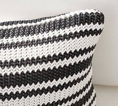 Faux Natural Fiber Ziggy Striped Outdoor Pillow , 14 x 20", Black Multi - Image 1