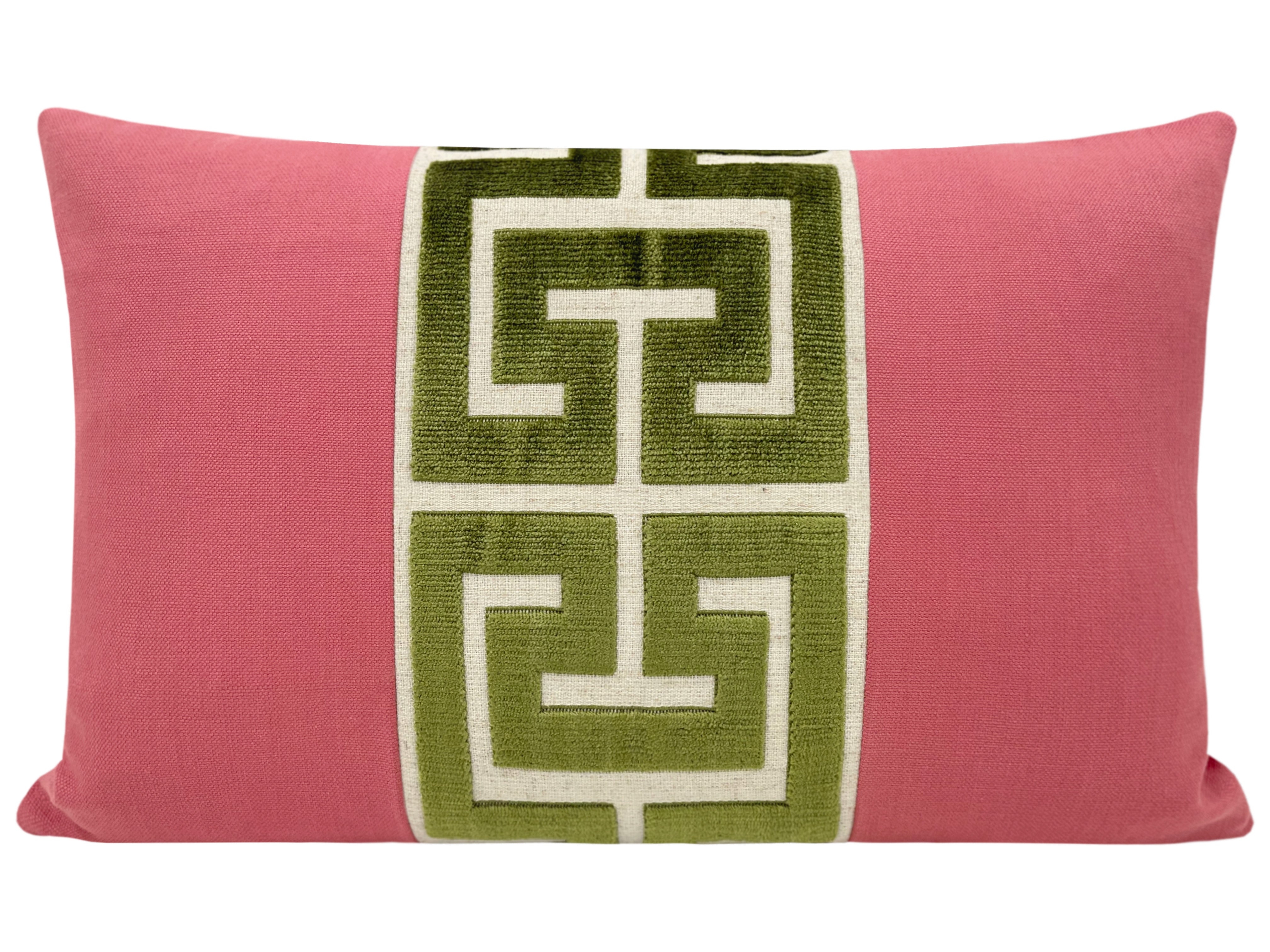 THE LITTLE LUMBAR :: CLASSIC LINEN // ROSÉ PINK + OLIVE GREEK TRIM - LITTLE LUMBAR 12" X 18" - Image 0