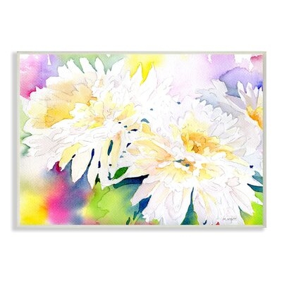 White Mum Florals Over Rainbow Watercolor - Image 0