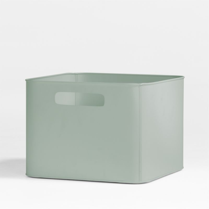 Outline Sage Medium Metal Floor Storage Bin with Wood Lid - Image 3
