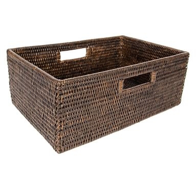 Tava Handwoven Rattan Rectangular Shelf Basket, White Wash - Image 5