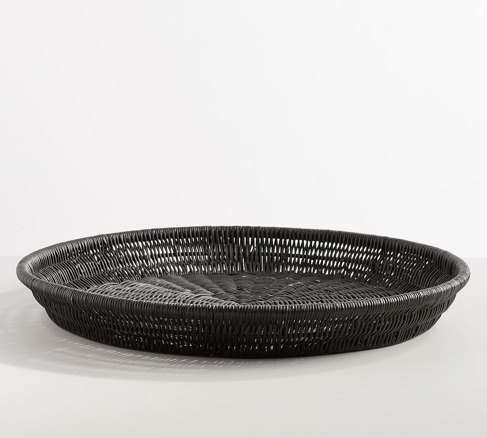 Handwoven Rattan Round Tray, Black - Image 0