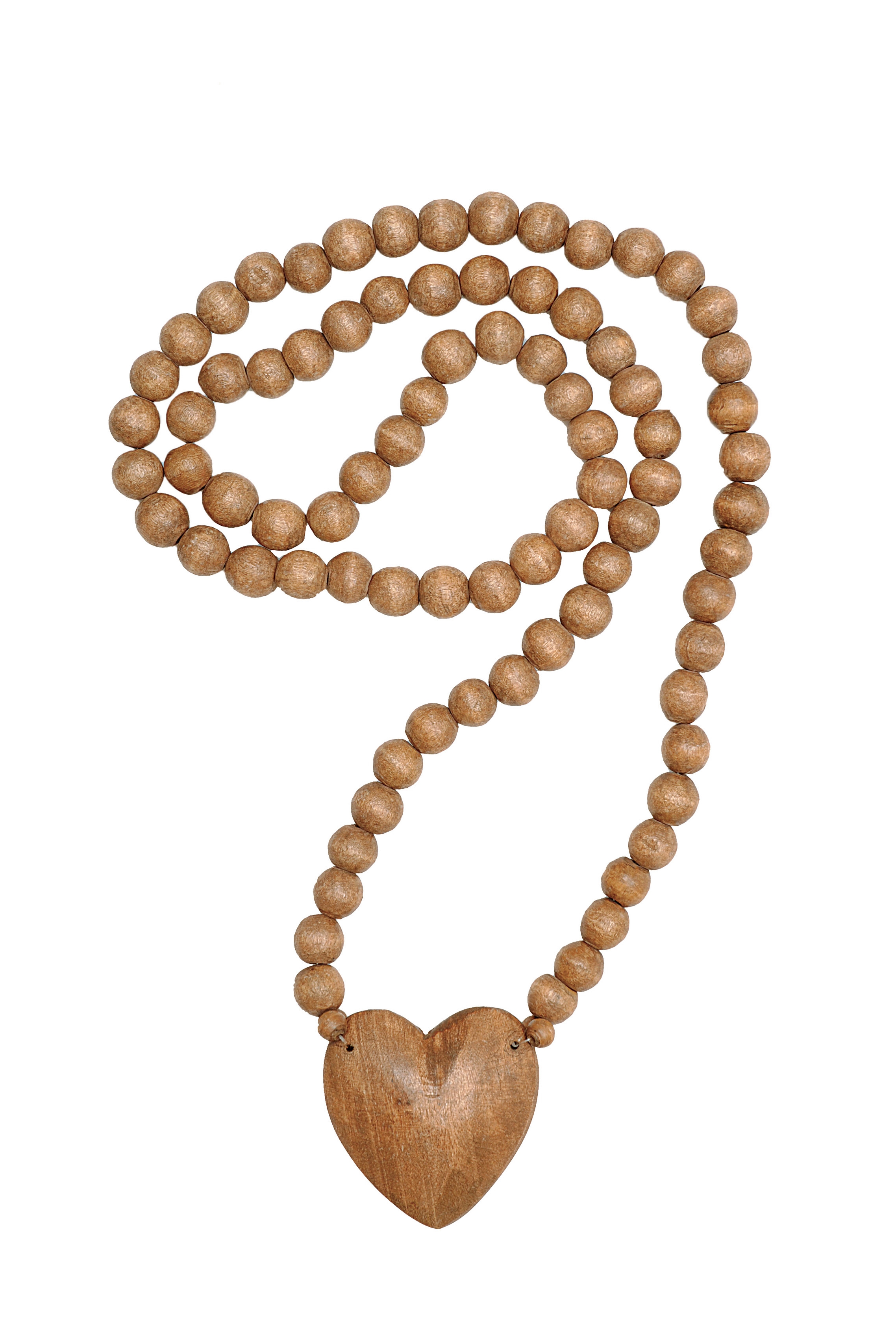 Hand Carved Wood Beads with Heart - Image 0