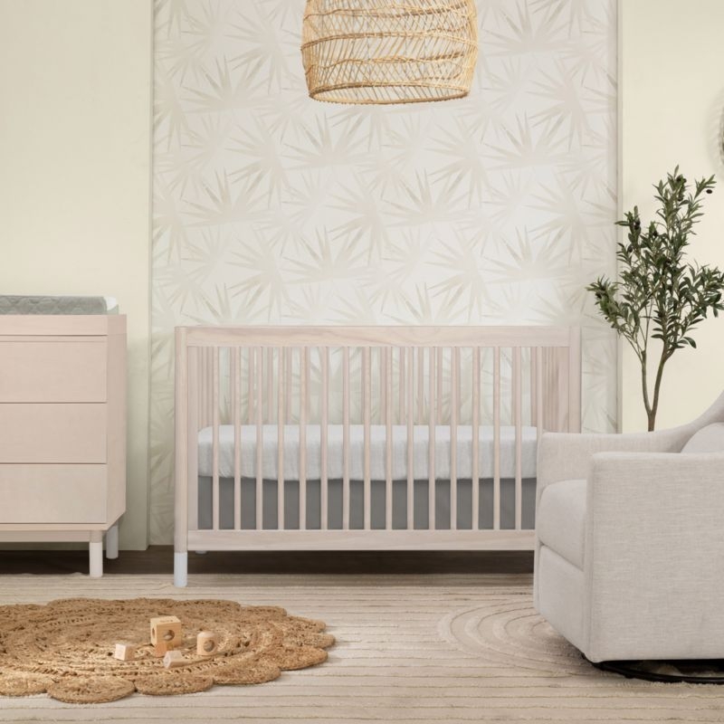 Babyletto Gelato White & Washed Natural Wood 4-in-1 Convertible Baby Crib with Toddler Bed Conversion Kit - Image 1