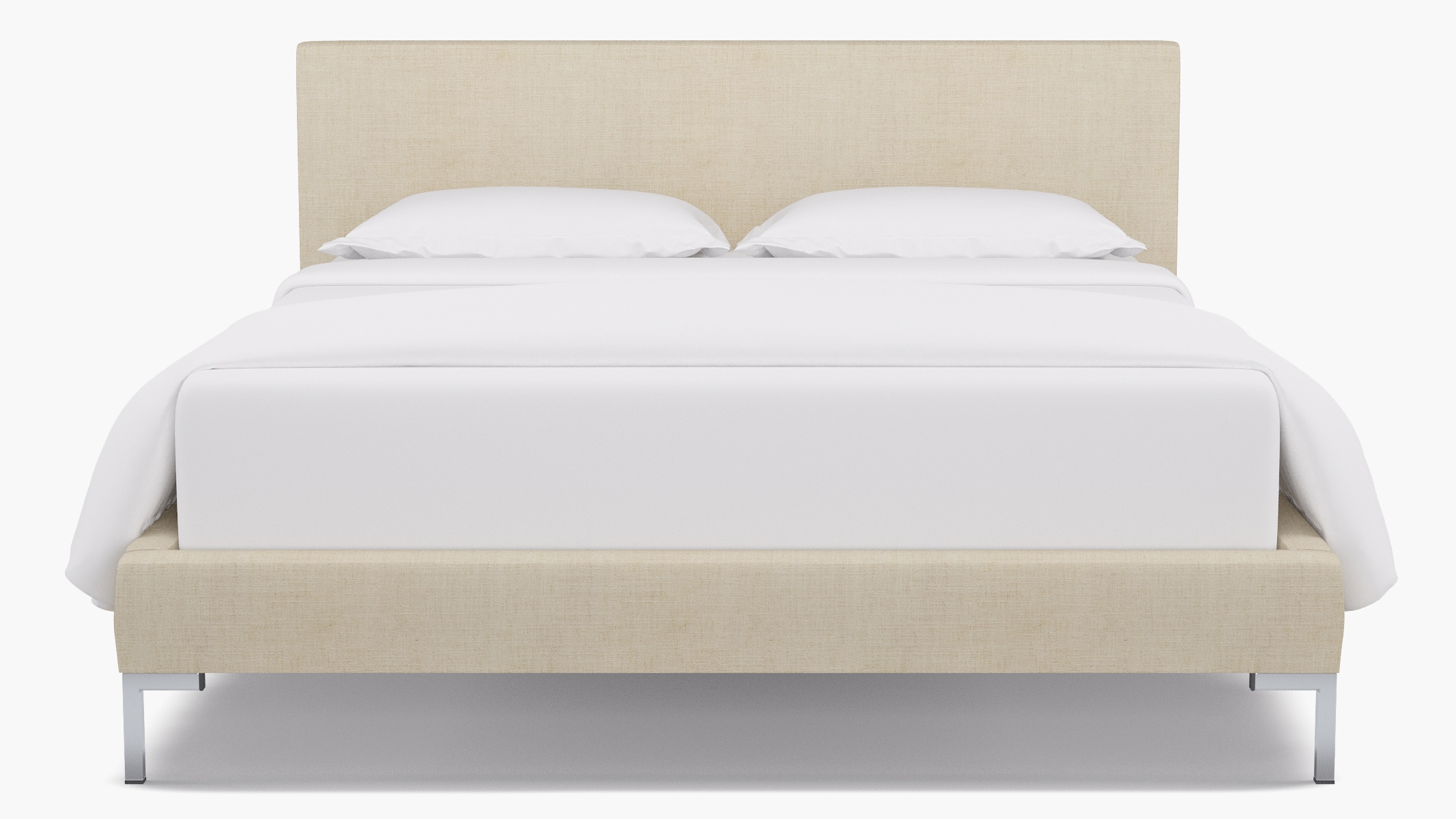 Modern Platform Bed, Talc Linen, Chrome, Queen - Image 1