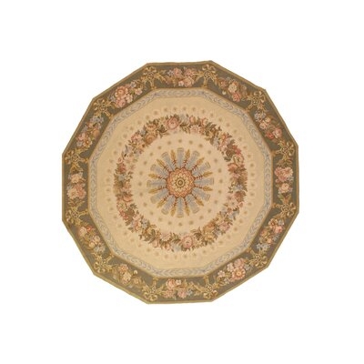 One-of-a-Kind Lenexa Hand-Knotted Beige/Brown 8' Round Wool Area Rug - Image 0