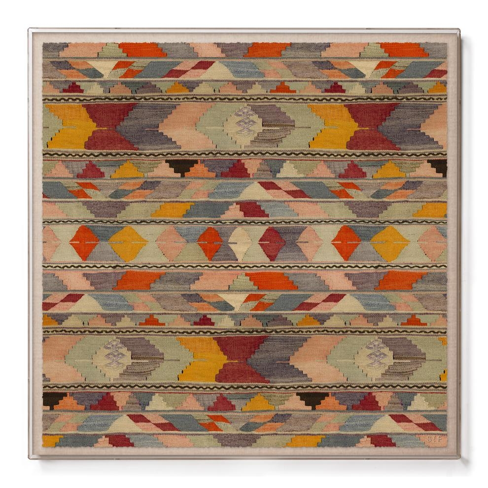 Shell Psychedelic Kilim Sublime Framed Print by St. Frank | Blue | Natural Linen - Image 0