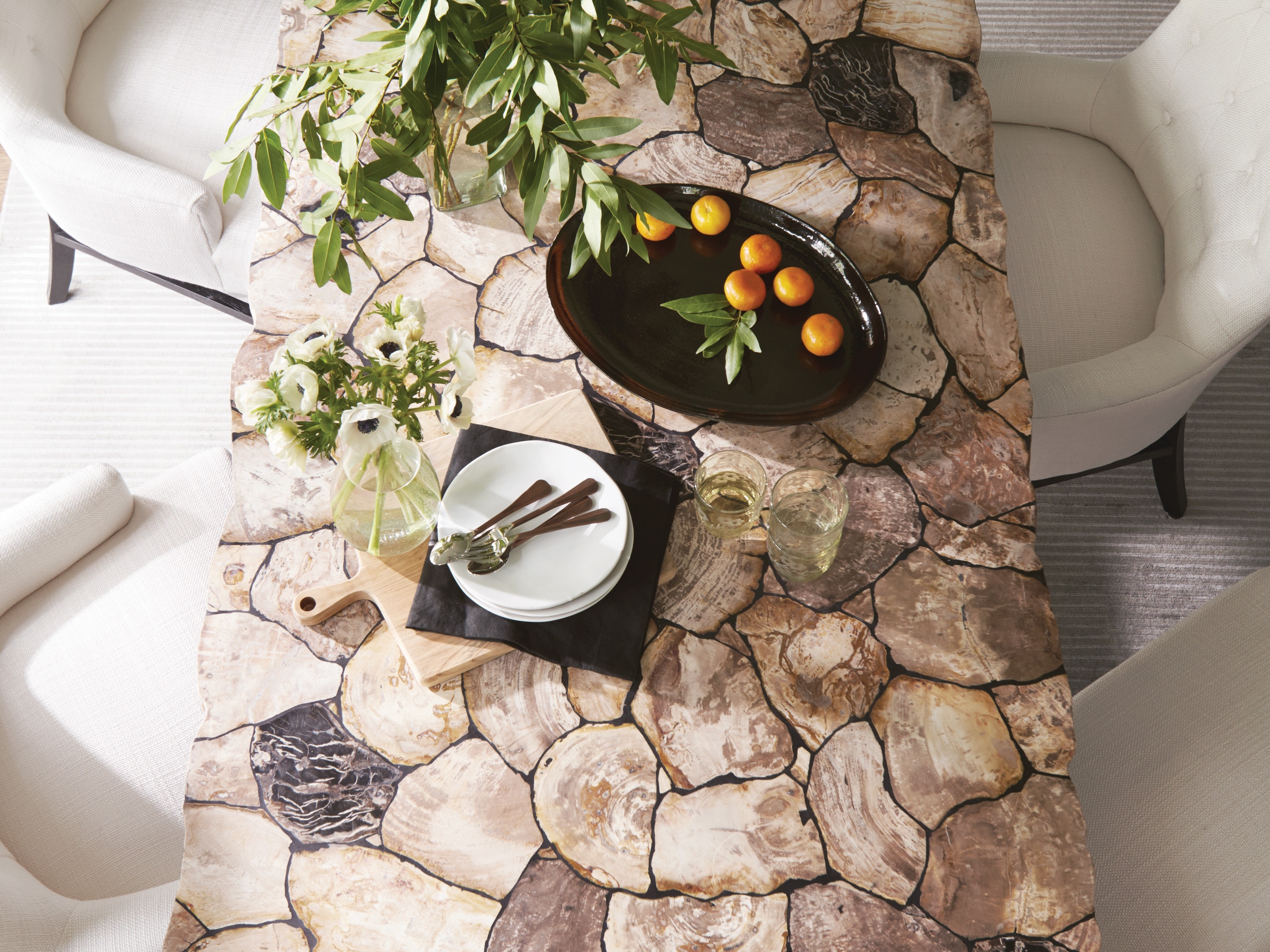 Petra Dining Table in Stone 74" Natural  Petrified Wood  - Image 0