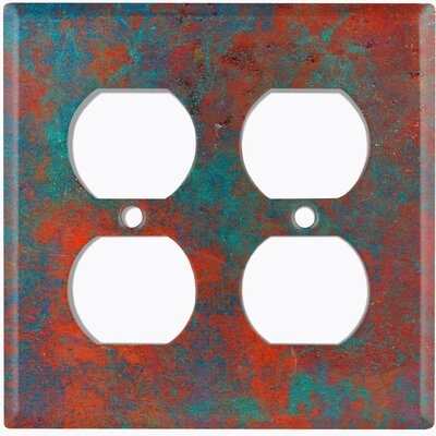 Metal Crosshatch Light Switch Plate Outlet Cover (Metal Patina 3 Print  - Double Duplex) - Image 0