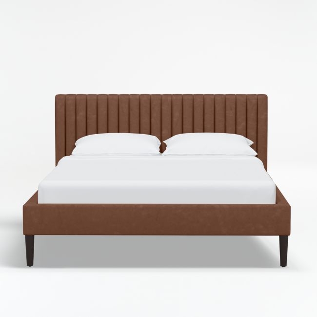 Camilla Full Faux Leather Brown Channel Bed - Image 0