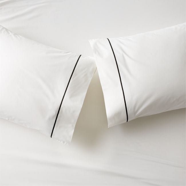 Marisal Organic Cotton 400 Thread Count Percale White and Black King Pillowcases Set of 2 - Image 0