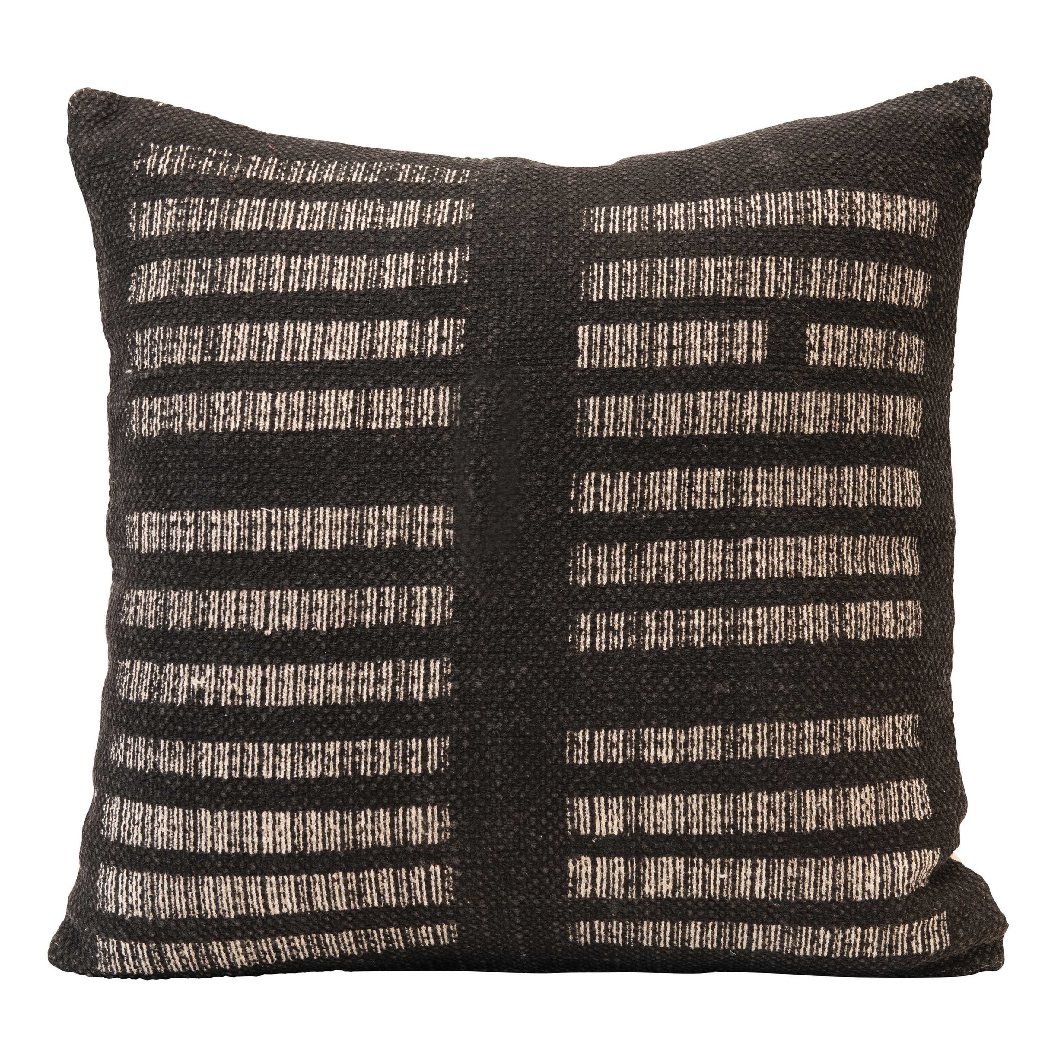 20" x 20" Boho Stripe Woven Cotton Pillow, White & Black, - Image 0