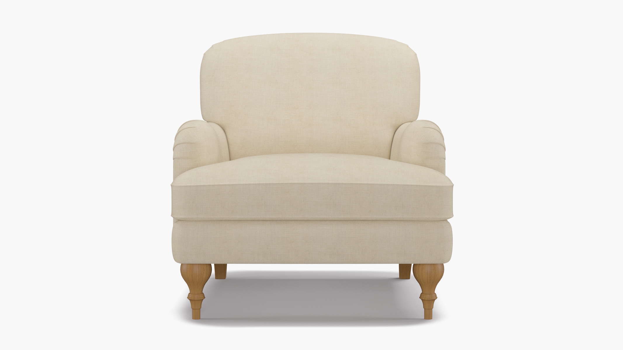 English Roll Arm Chair, Talc Everyday Linen, Natural Turned Wood Leg - Image 0