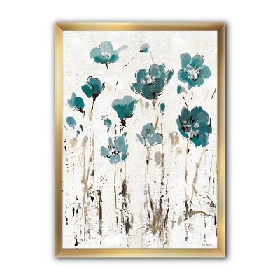'Fields of Turquoise Watercolor Flower I' - Picture Frame Print on Canvas - Image 0