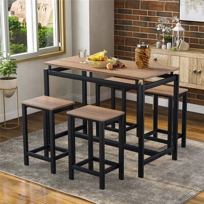 Industrial Dining Table Set With 1 Counter Height Table & 4 Wooden Chairs - Image 0