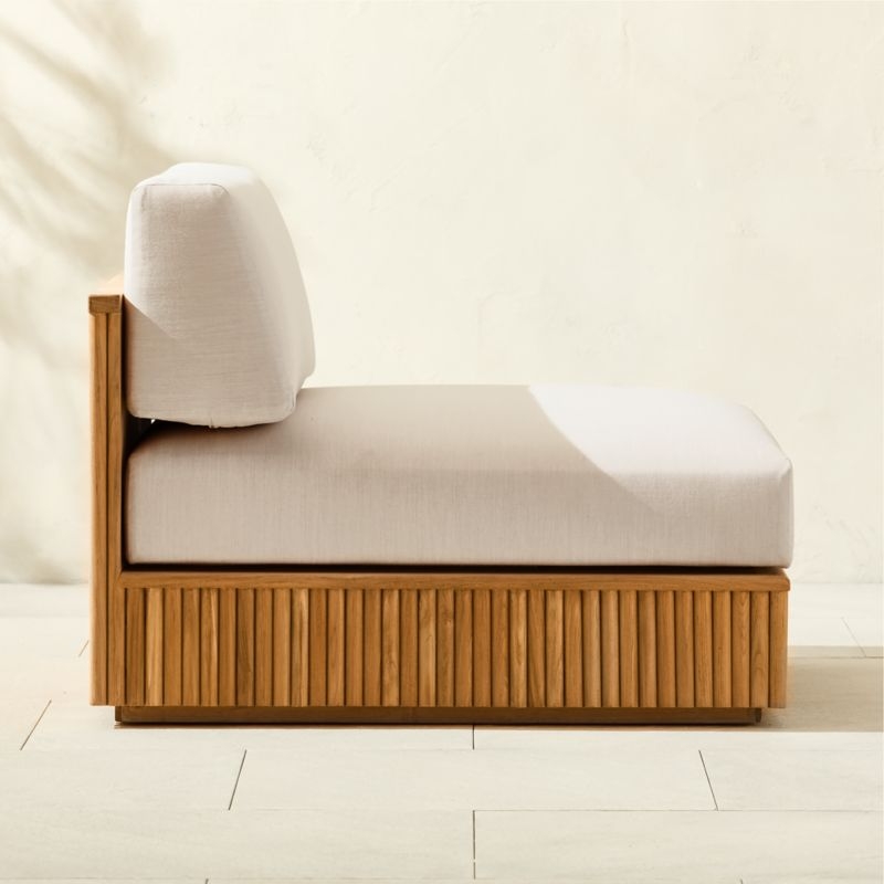 Topia Teak Outdoor Armless Chair with White Sunbrella® Cushions - Image 1