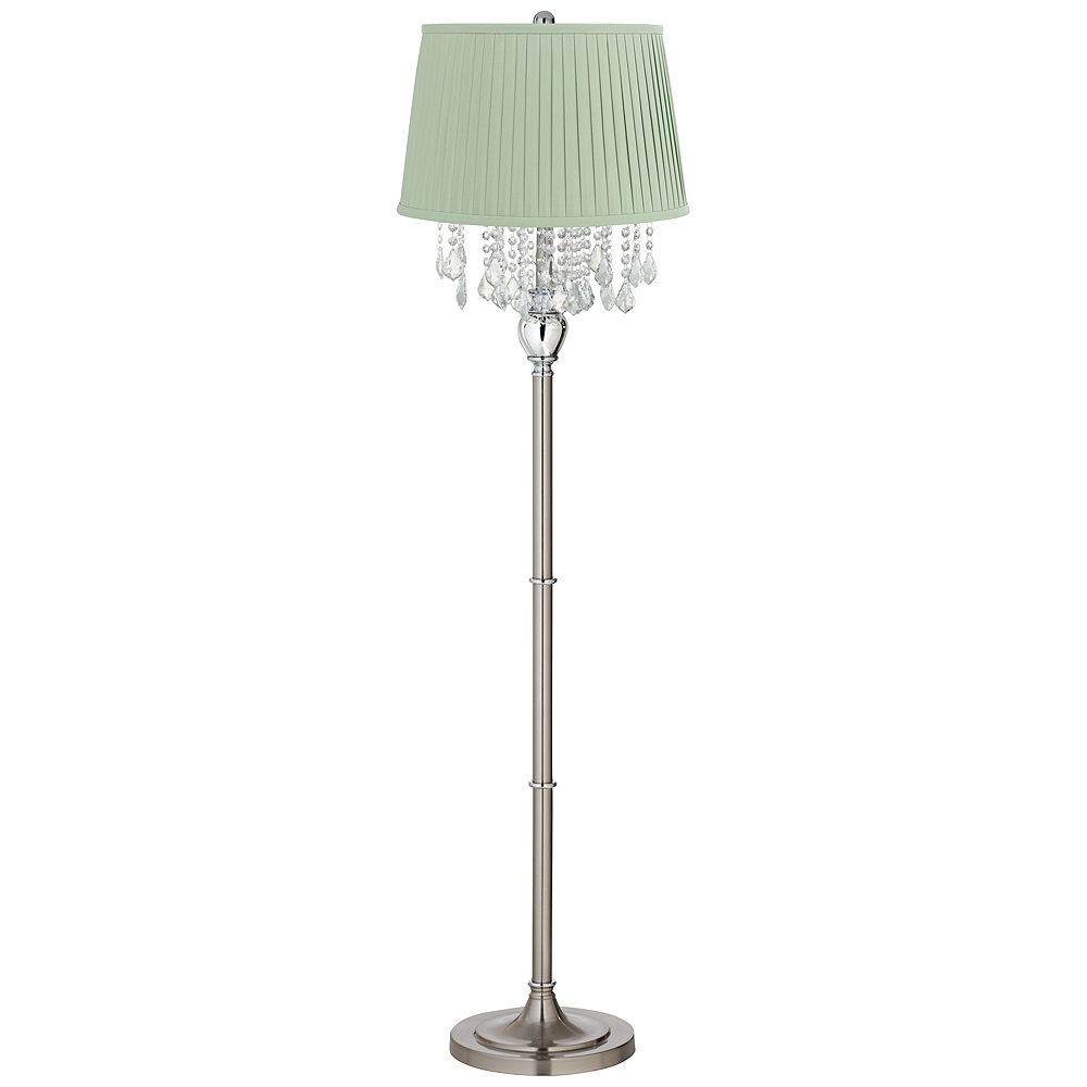 Crystals 60 1/2" Satin Steel Floor Lamp with Shay Celadon Green Shade - Image 0