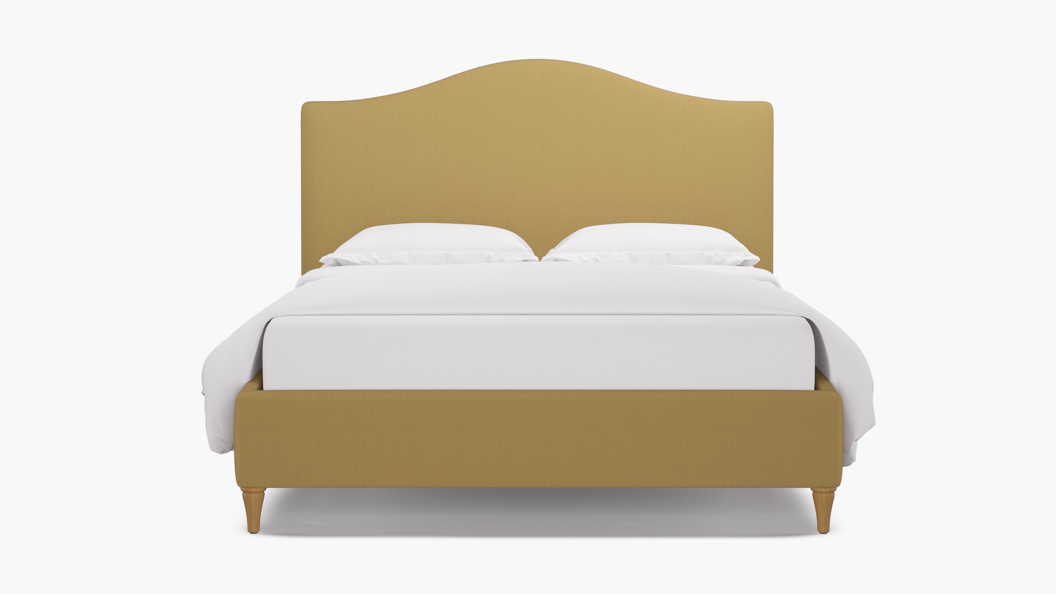 Camelback Bed, French Yellow Everyday Linen, Natural Decorative Tapered Leg, King - Image 0