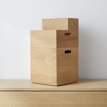 Jasper Wood Storage Basket, Divider, Oak - Image 1